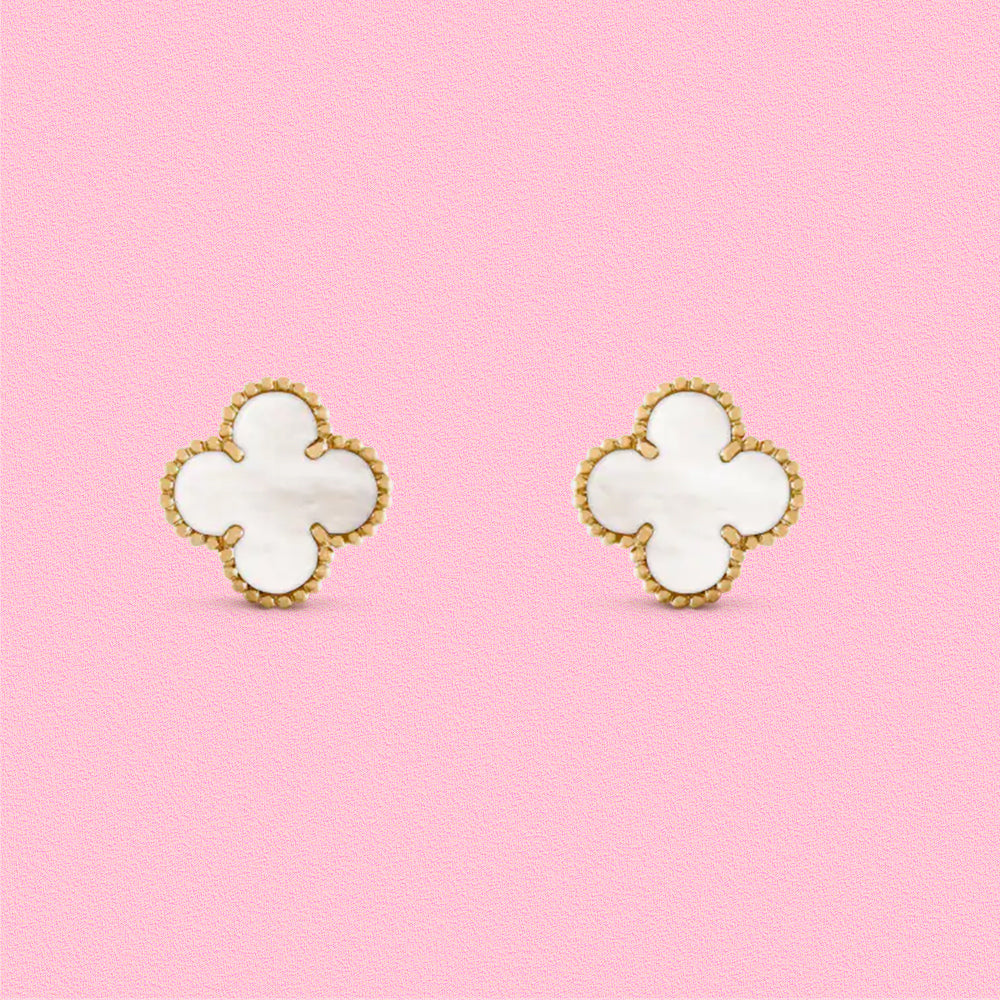 Yumato S925 sterling silver white gold white shell stud earrings