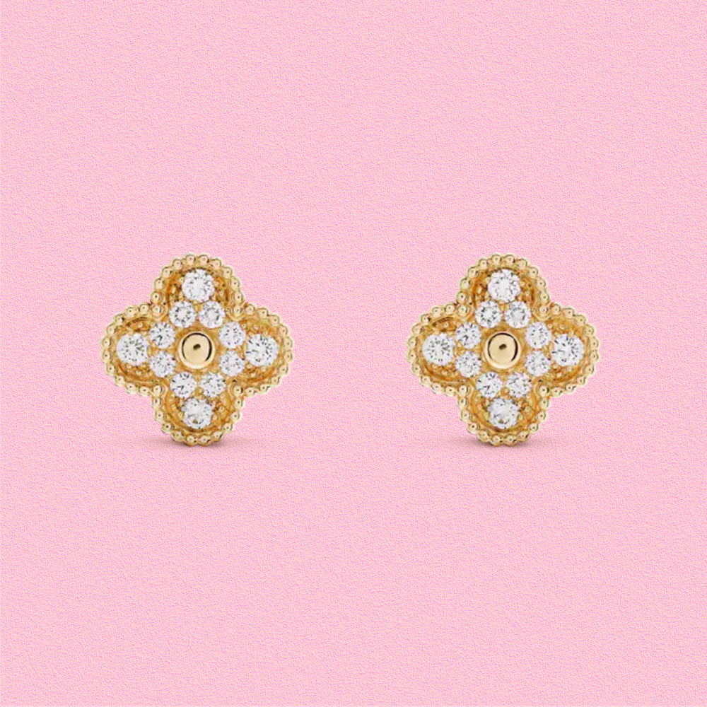 Yumato S925 sterling silver yellow gold full of diamonds lucky earrings