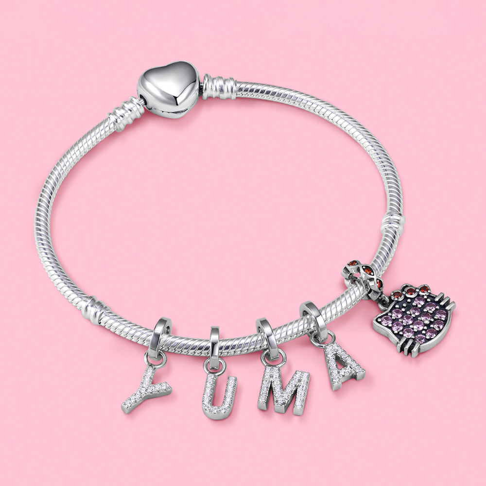Yumato S925 Sterling Silver 26 Letter DIY Pendant Love Bracelet (Free Choice Style) Fashion Pendant Gifts for yourself, girl, lover,friend P01