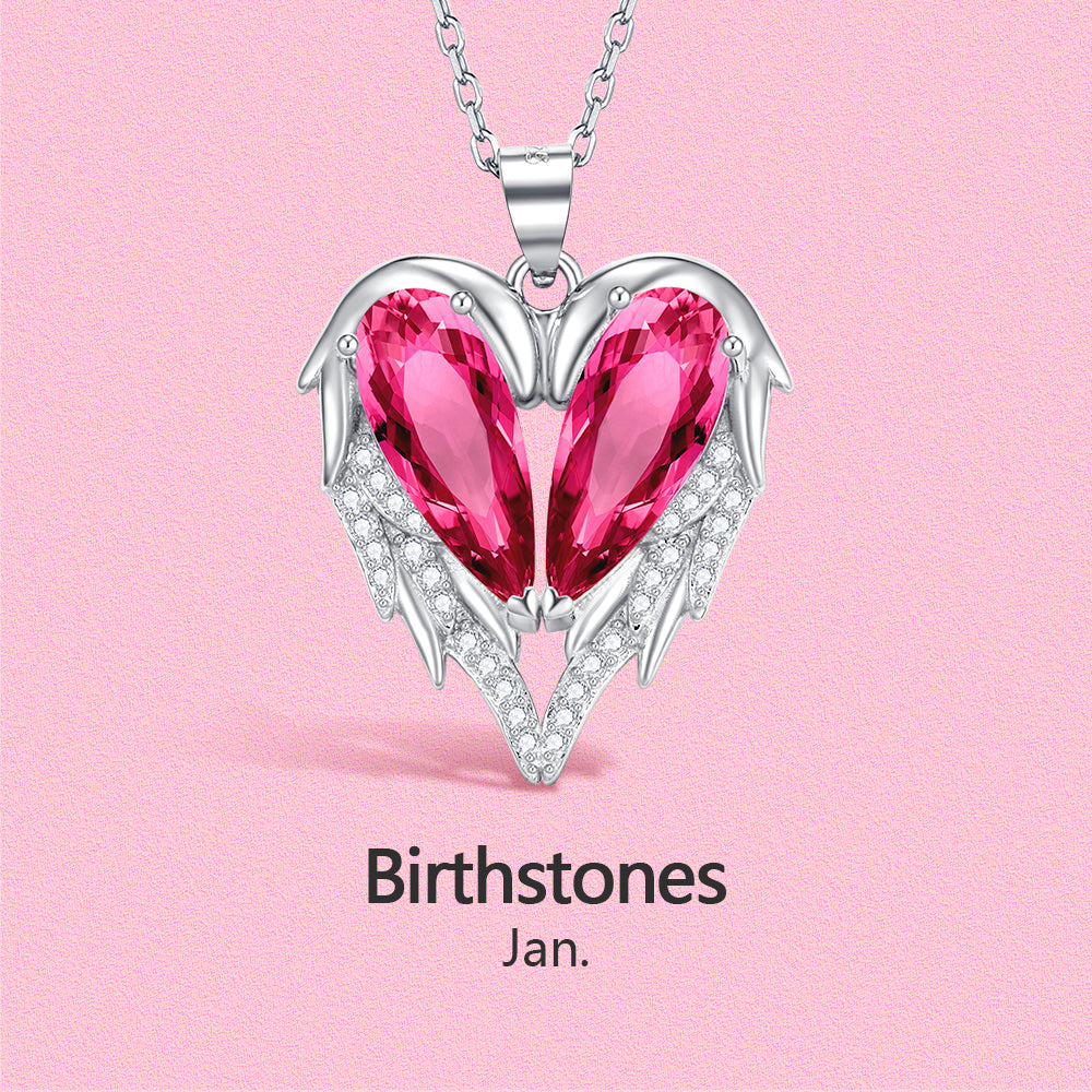 Yumato S925 Sterling Silver Heart Pendant Engraved Name Birthstone, Elegent Moissanite Customized Gifts for Mom, Friends, Female 2948