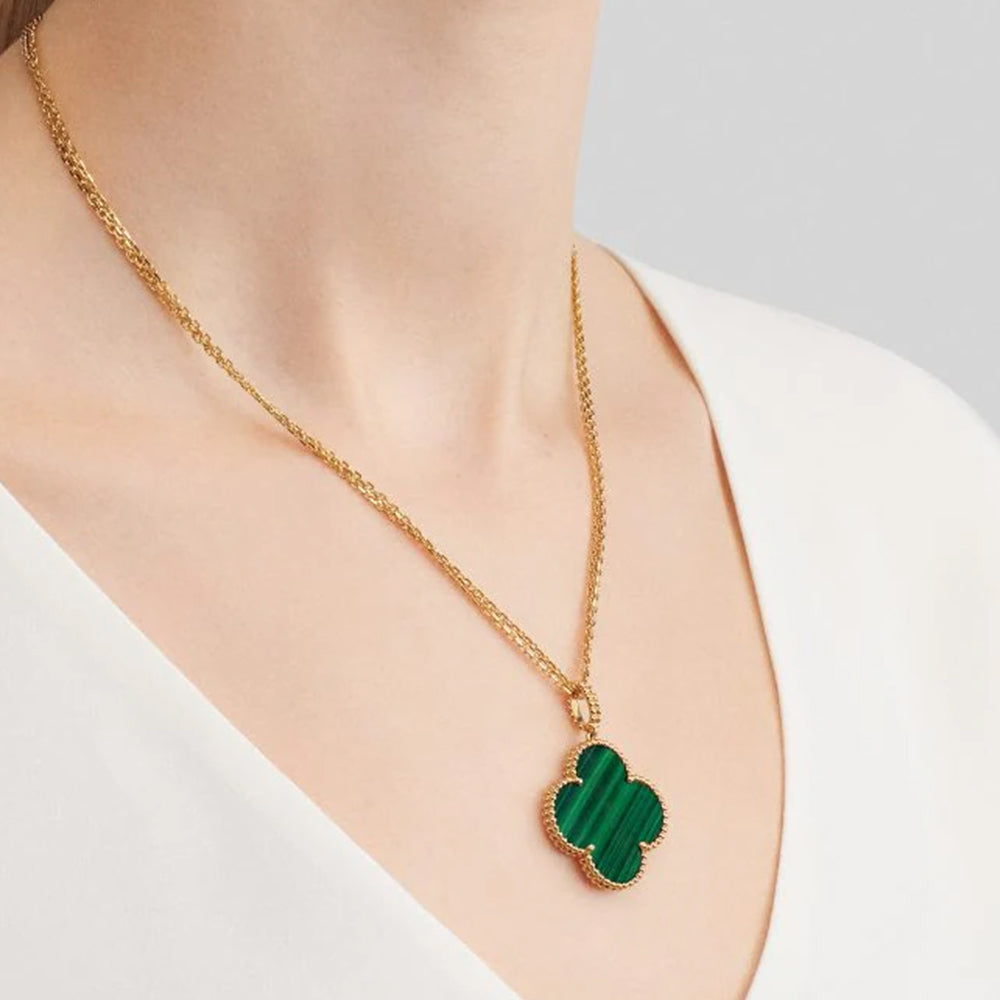 Yumato S925 sterling silver malachite 1 flowers lucky necklace