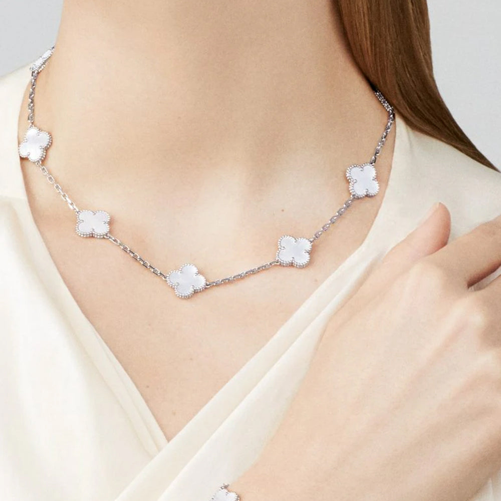 Yumato S925 sterling silver white fritillaria 10 flowers lucky necklace