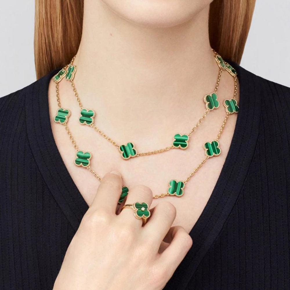 Yumato S925 sterling silver malachite 20 flowers lucky necklace