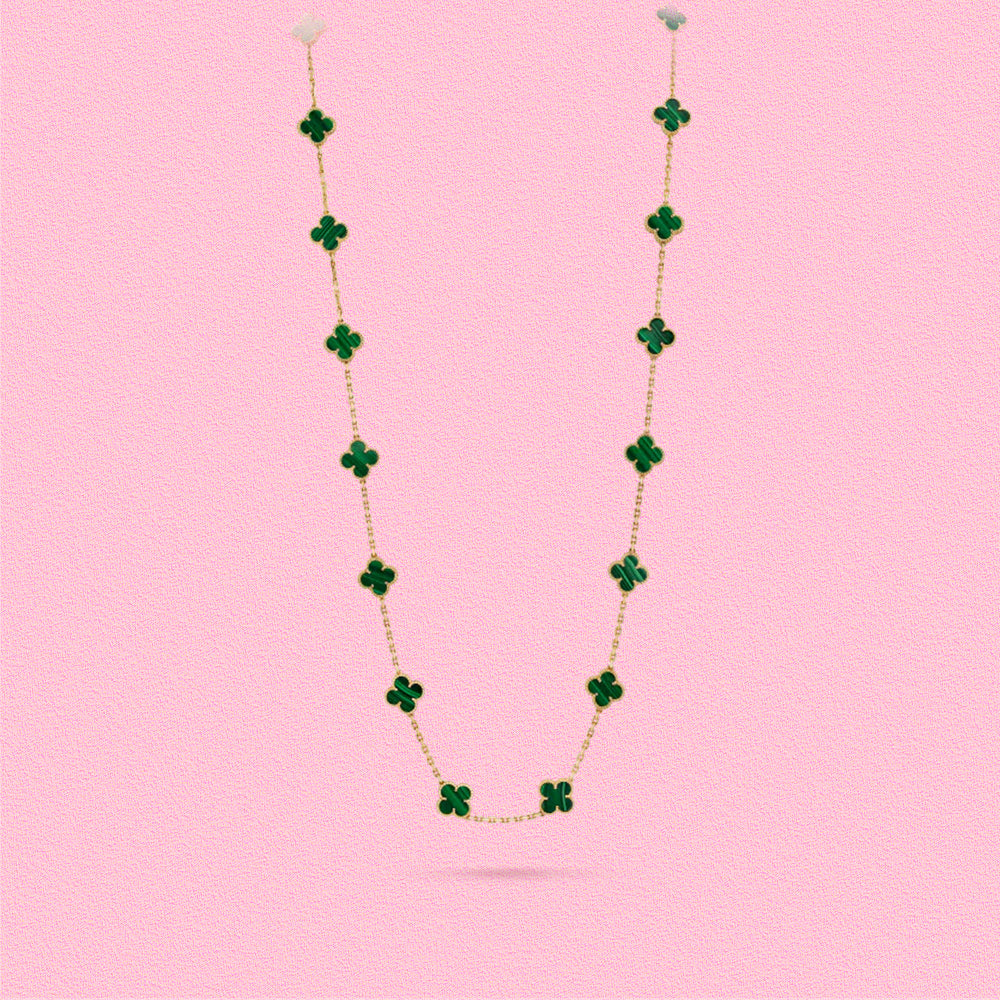 Yumato S925 sterling silver malachite 20 flowers lucky necklace