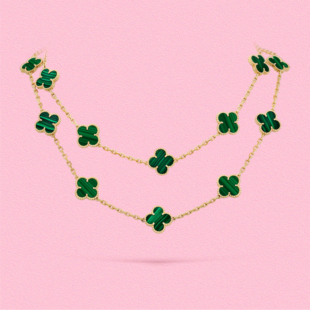 Yumato S925 sterling silver malachite 20 flowers lucky necklace