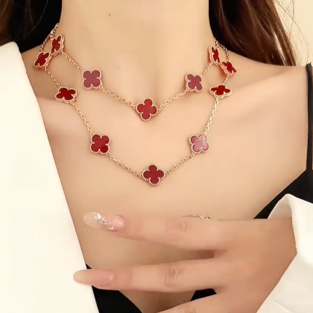 Yumato S925 sterling silver red chalcedony lucky flowers necklace