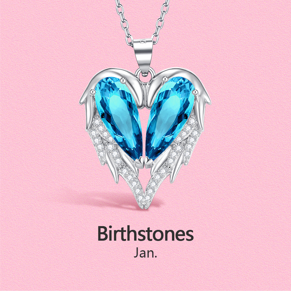 Yumato S925 Sterling Silver Heart Pendant Engraved Name Birthstone, Elegent Moissanite Customized Gifts for Mom, Friends, Female 2948