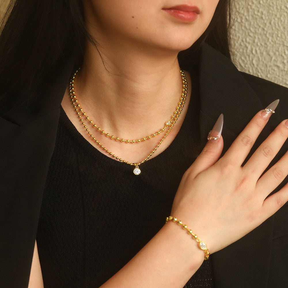 S925 sterling silver Moissanite golden bead set.