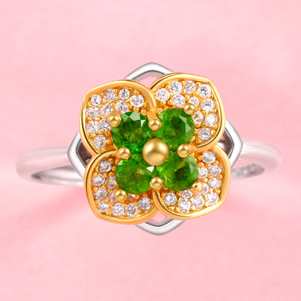 Yumato S925 Sterling Silver Rotatable Clover Style Adjustable Ring Gifts for yourself, girl, lover,friend R21