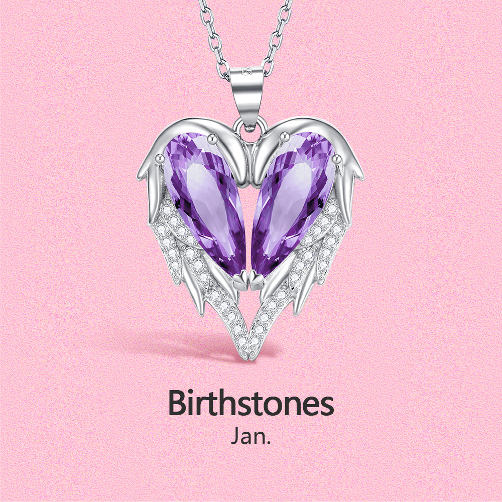 Yumato S925 Sterling Silver Heart Pendant Engraved Name Birthstone, Elegent Moissanite Customized Gifts for Mom, Friends, Female 2948