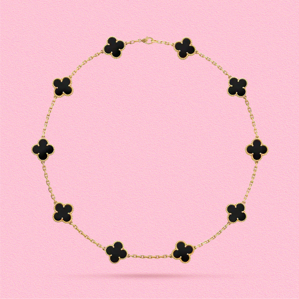 Yumato S925 sterling silver black shell 10 flowers lucky necklace