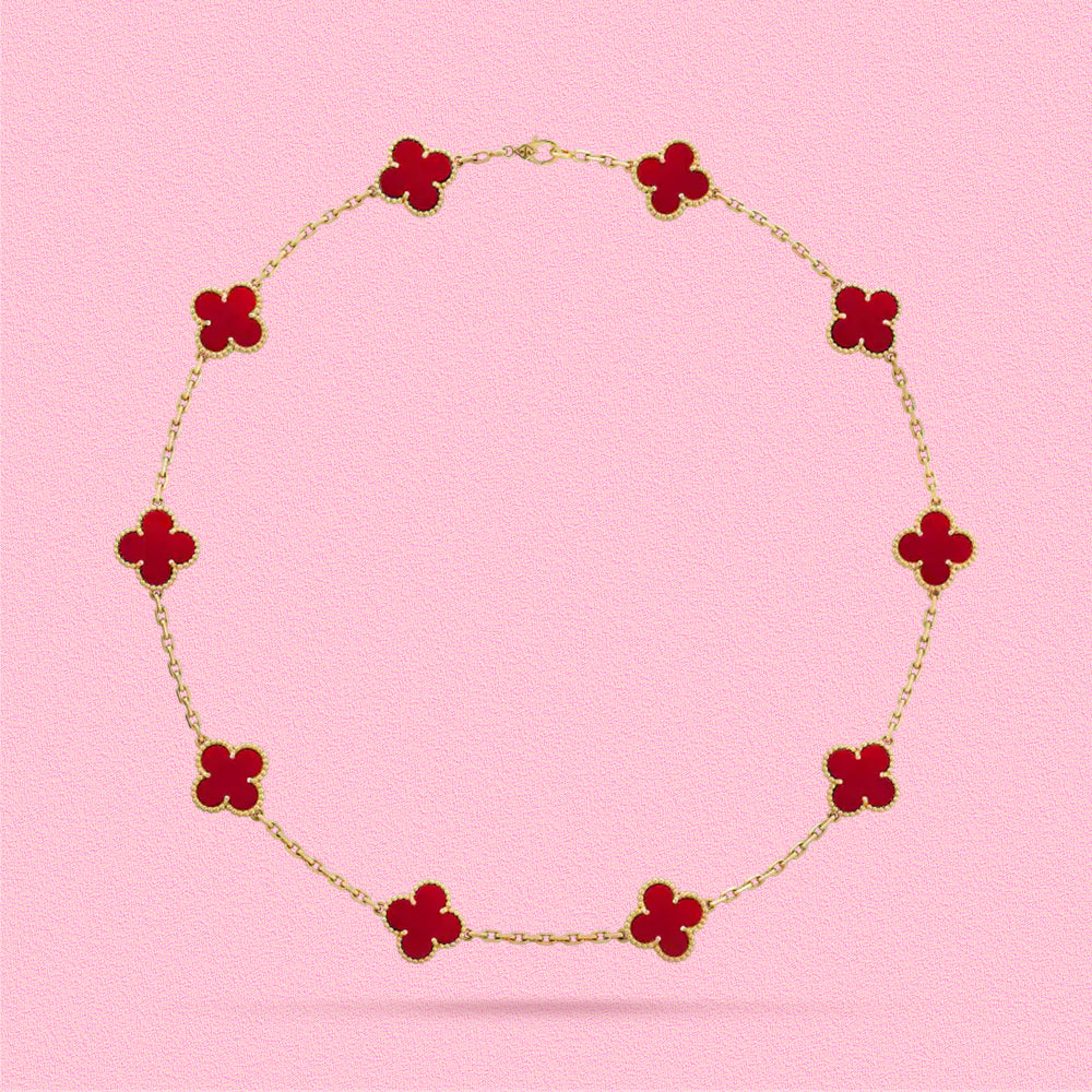 Yumato S925 sterling silver red chalcedony 10 flowers lucky necklace