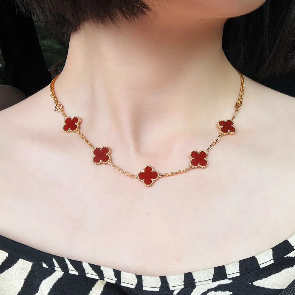 Yumato S925 sterling silver red chalcedony 10 flowers lucky necklace