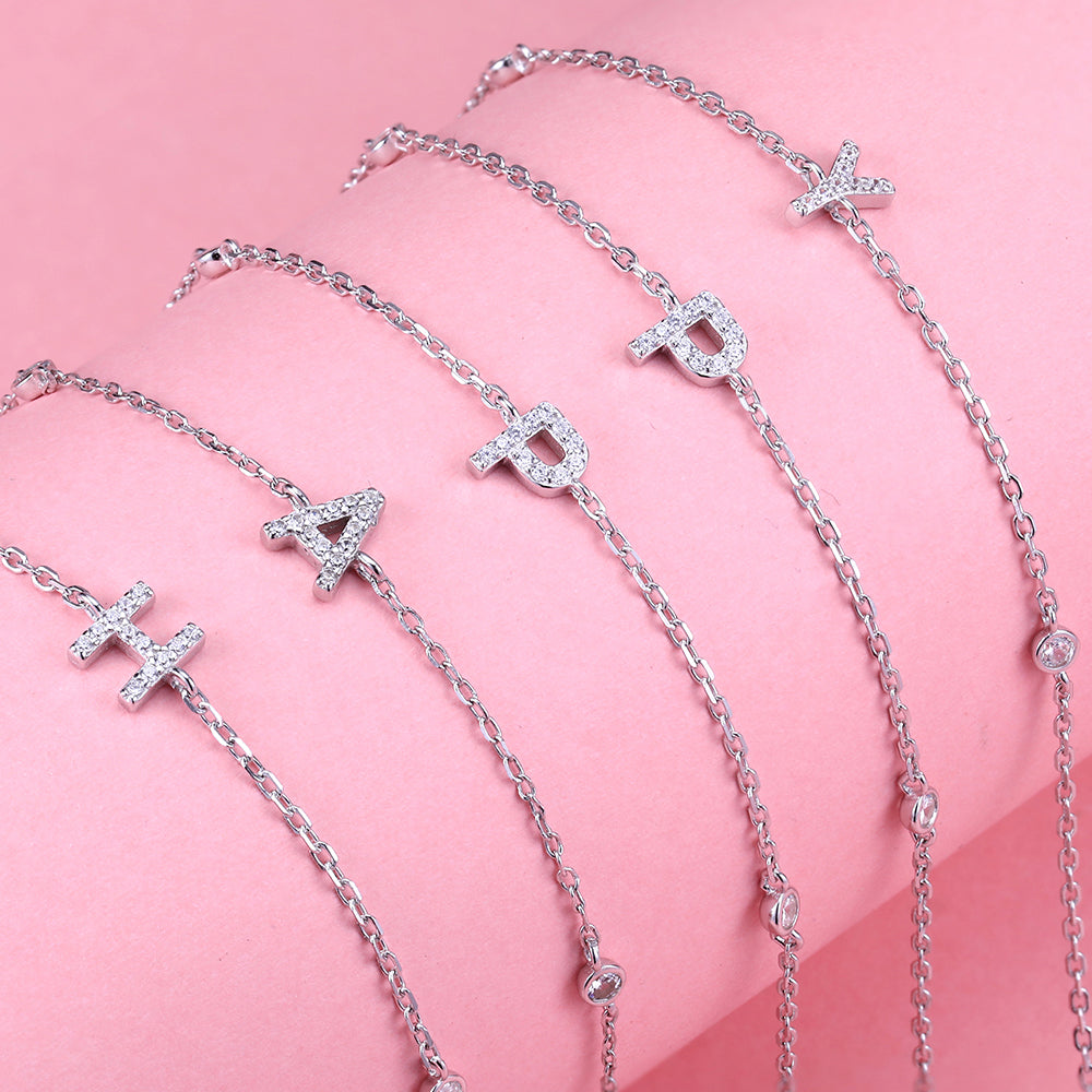 Yumato S925 Sterling Silver 26 letters Bracelet(7 in)Gifts for yourself, girl, lover,friend BR01