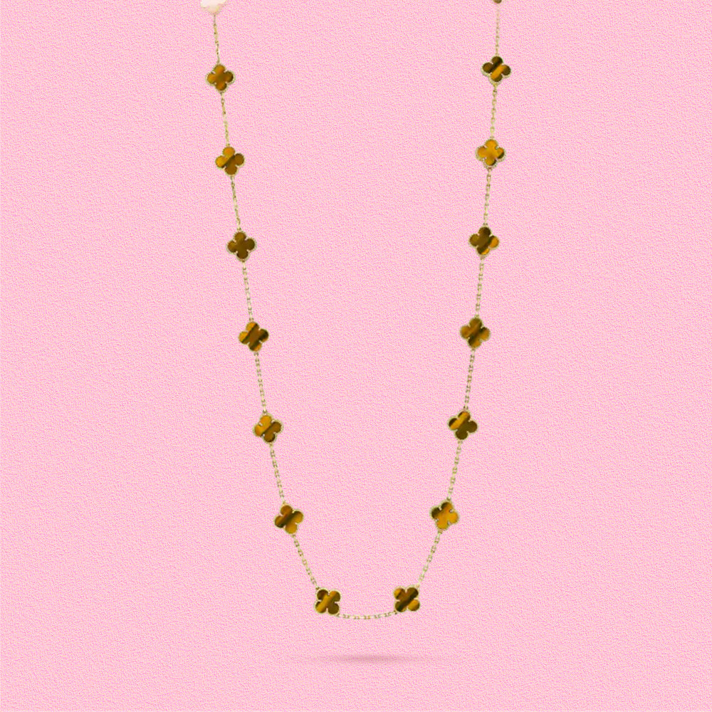 Yumato S925 sterling silver Tiger's eye stone 20 flowers lucky necklace