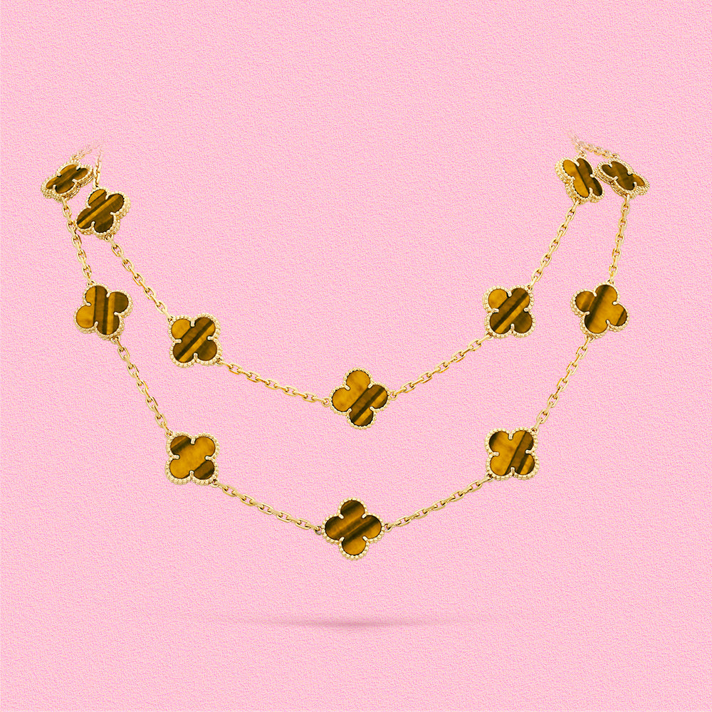 Yumato S925 sterling silver Tiger's eye stone 20 flowers lucky necklace