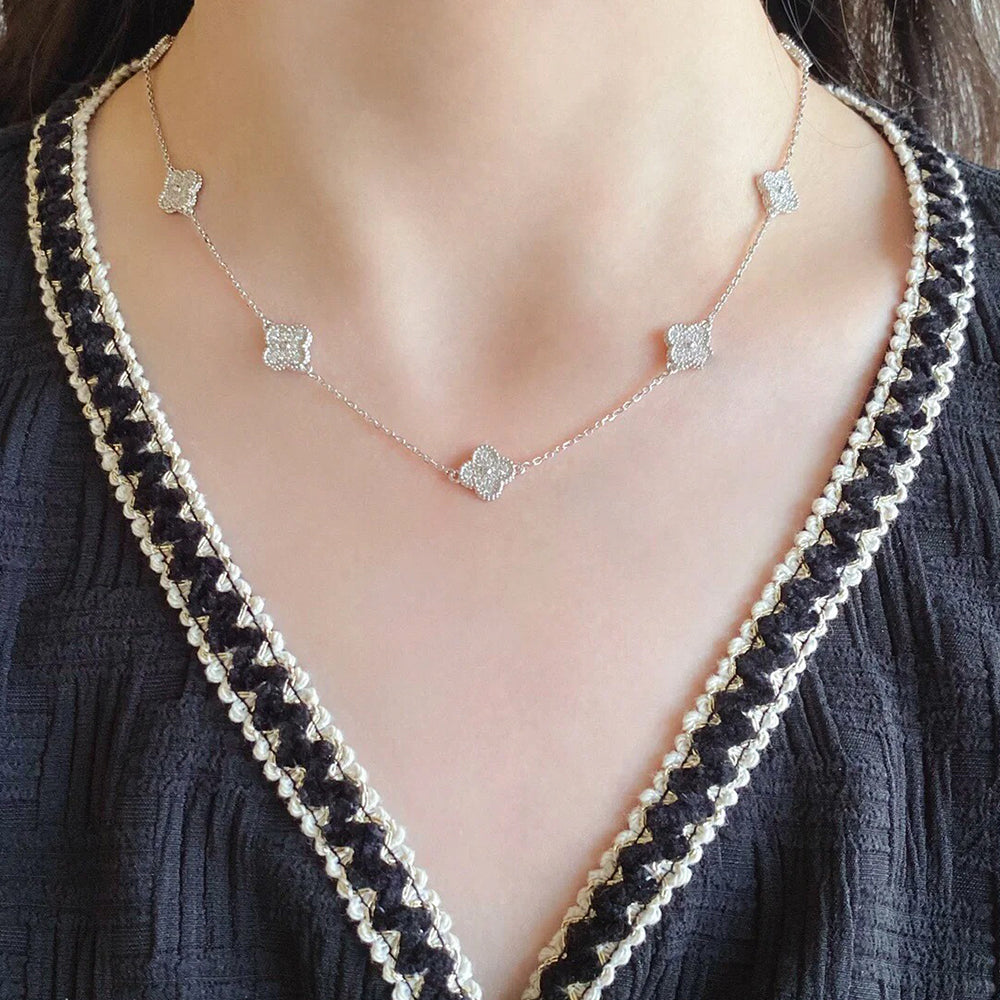 Yumato S925 sterling silver Full of diamonds 20 flowers lucky necklace