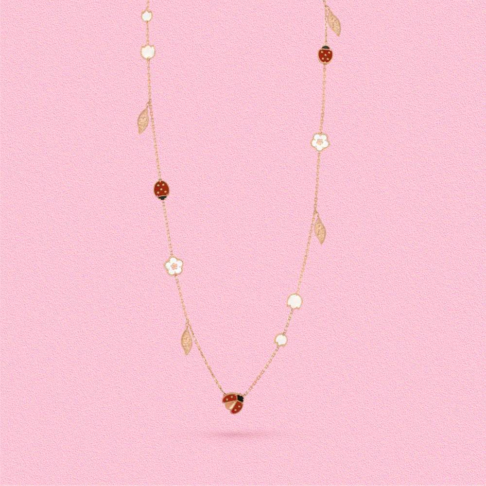 Yumato S925 sterling silver white shell ladybug flowers lucky necklace