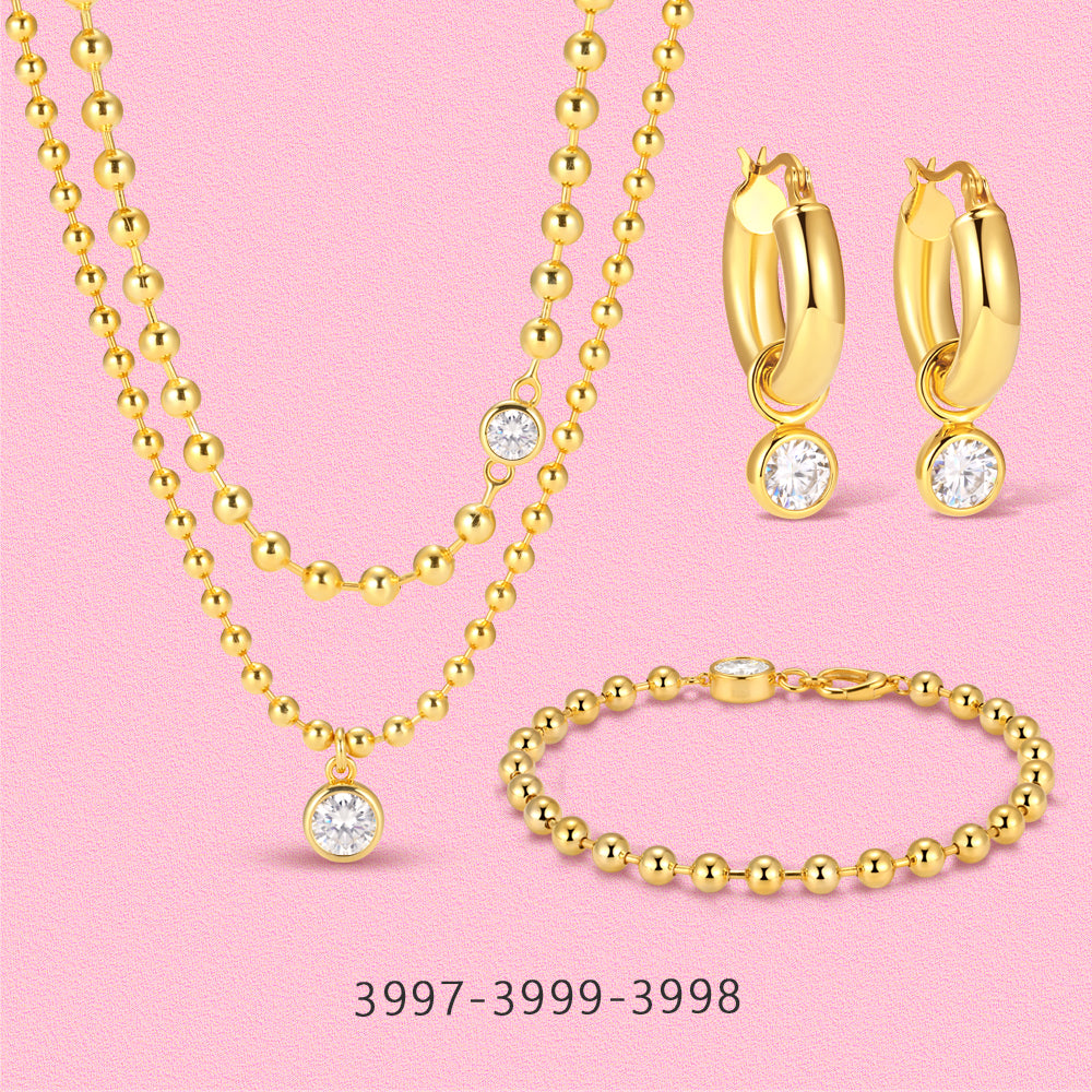 S925 sterling silver Moissanite golden bead set.