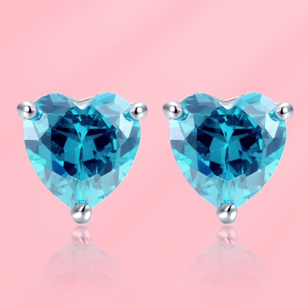 Yumato S925 Sterling Silver Love shape Lab-grown Gemstone Birthstone Earrings Fashion Matching Gifts for yourself, girl, lover,friend E07