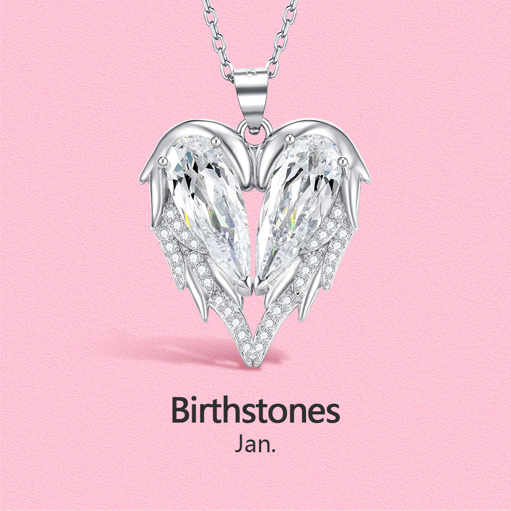Yumato S925 Sterling Silver Heart Pendant Engraved Name Birthstone, Elegent Moissanite Customized Gifts for Mom, Friends, Female 2948