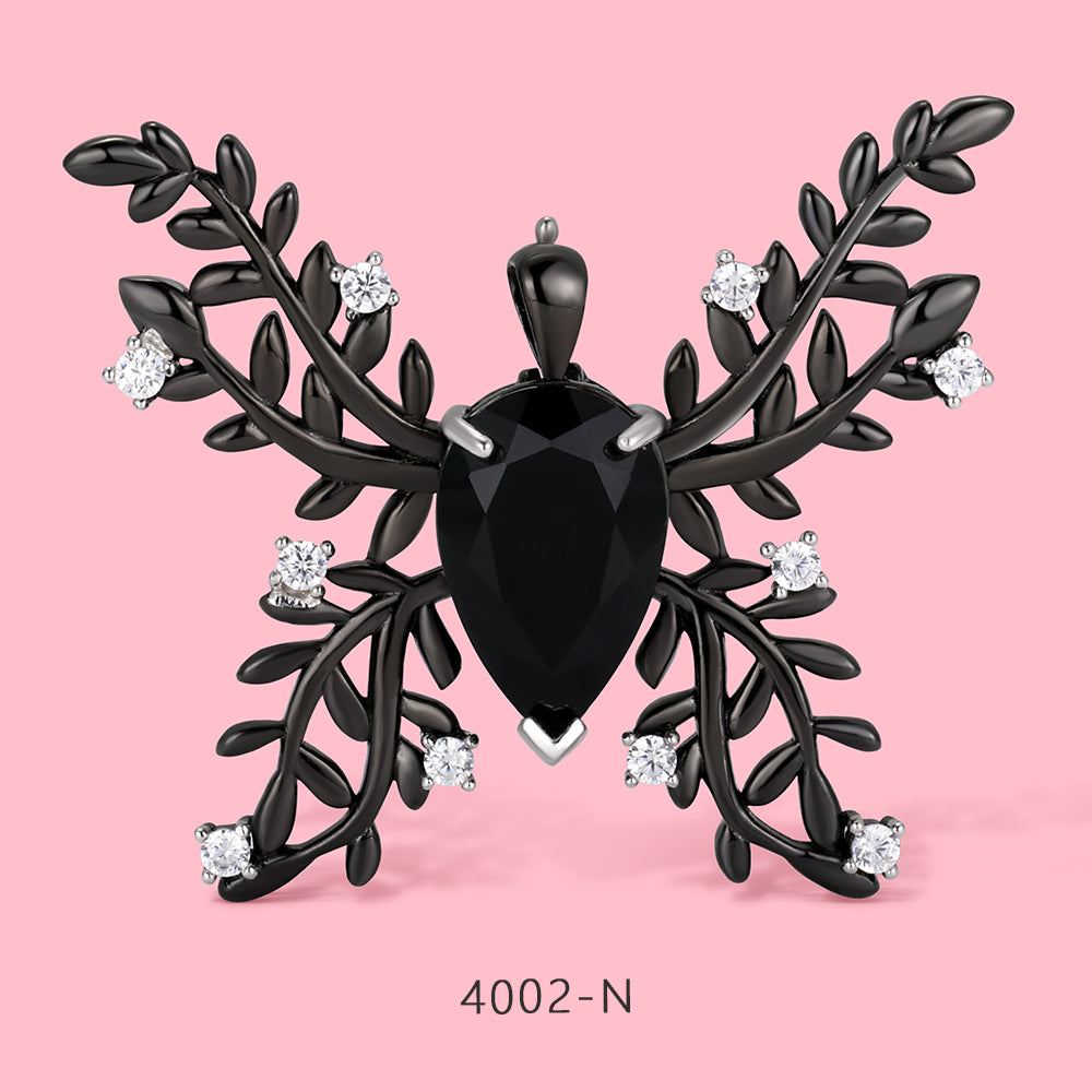 S925 sterling silver black butterfly necklace and brooch two-in-one jewelry.