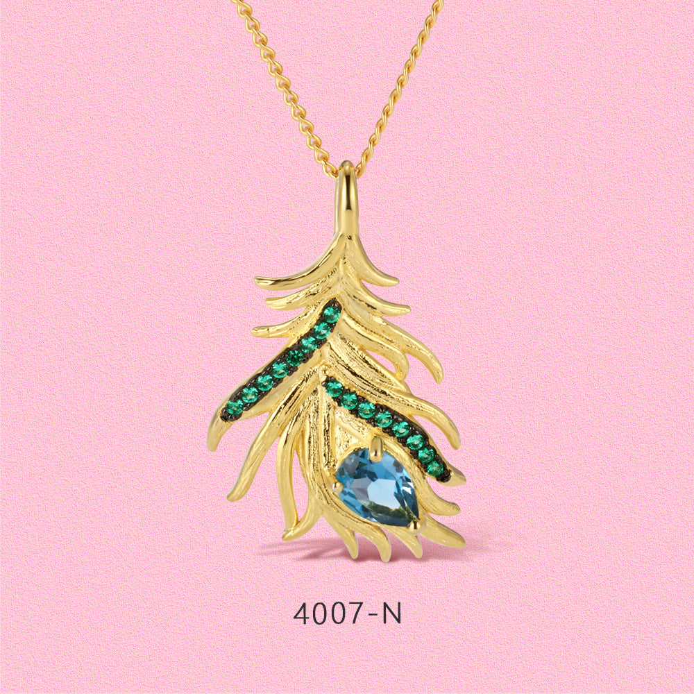 S925 Sterling silver peacock - feather - shaped blue topaz exquisite jewelry set.