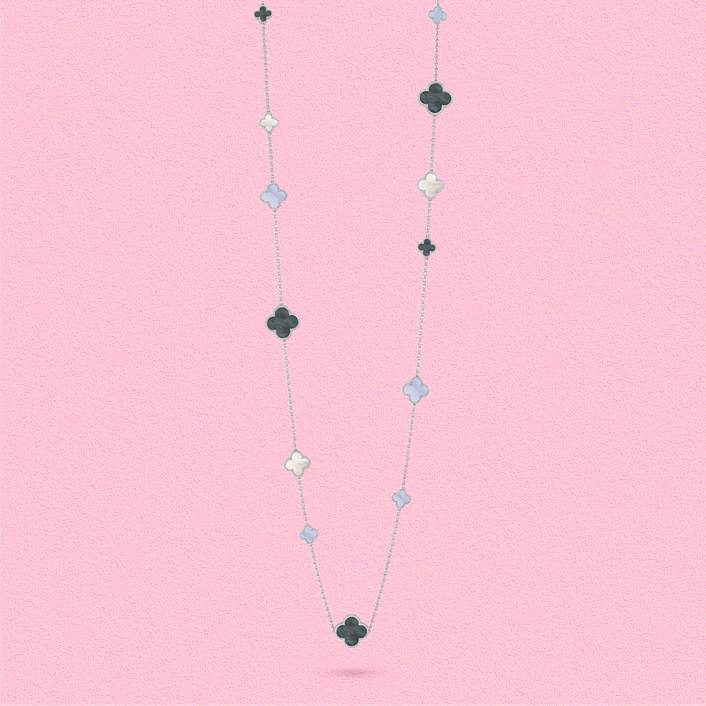 Yumato S925 sterling silver mother-of-pearl onyx 16 flowers lucky necklace
