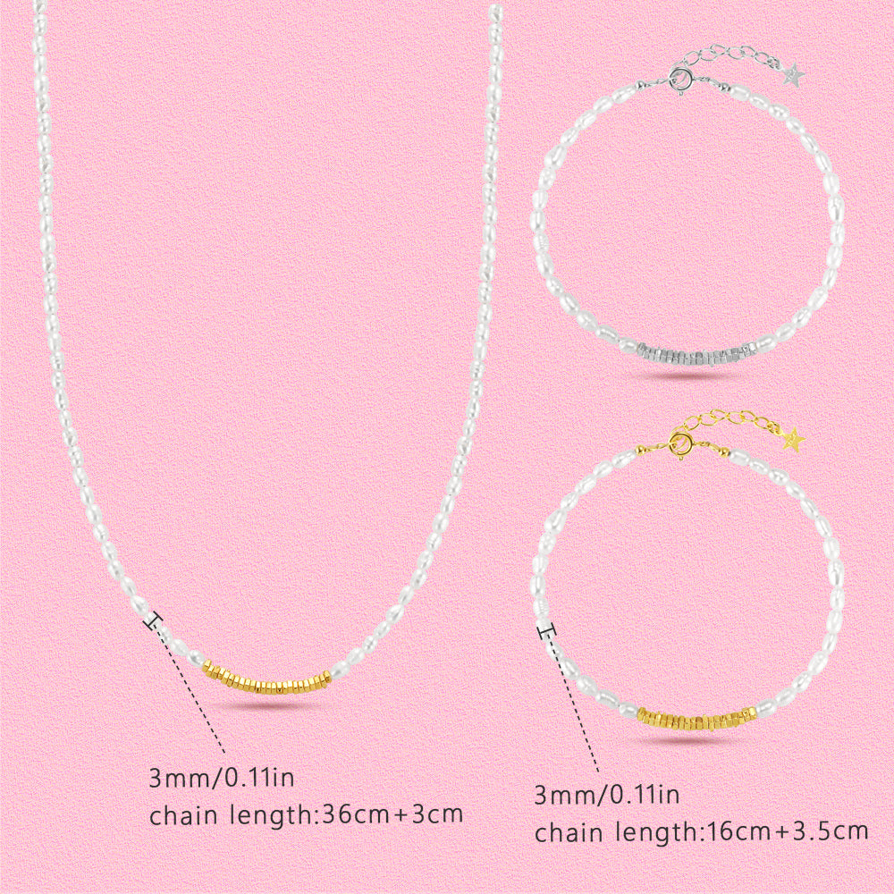 S925 sterling silver bracelets and necklaces adorned with natural pearls