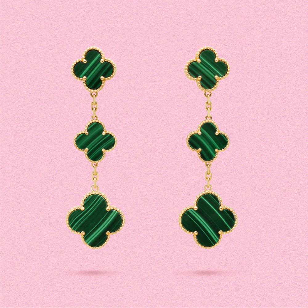 Yumato S925 sterling silver Malachite lucky earrings