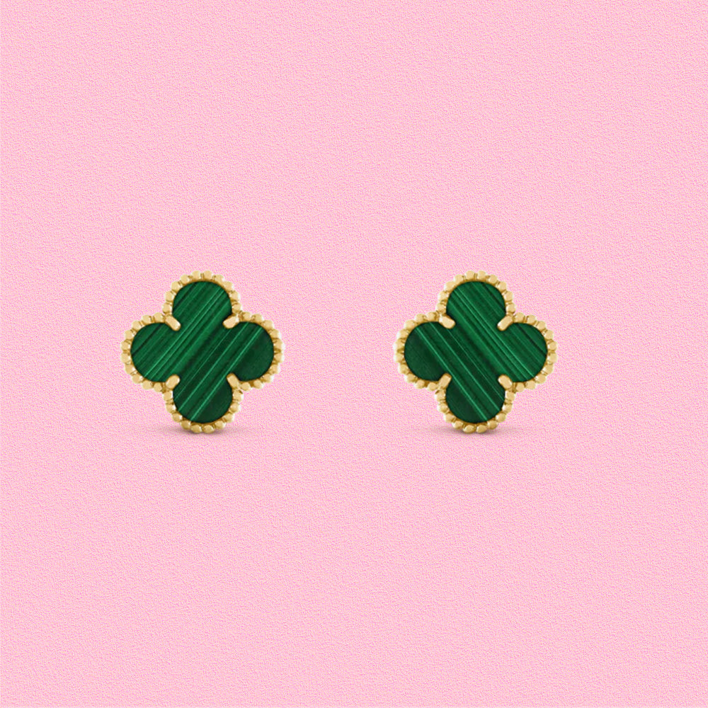 Yumato S925 sterling silver Malachite lucky earrings