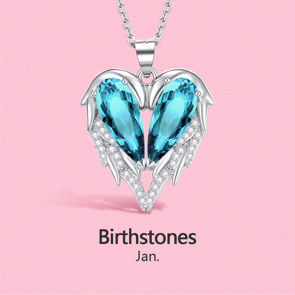 Yumato S925 Sterling Silver Heart Pendant Engraved Name Birthstone, Elegent Moissanite Customized Gifts for Mom, Friends, Female 2948