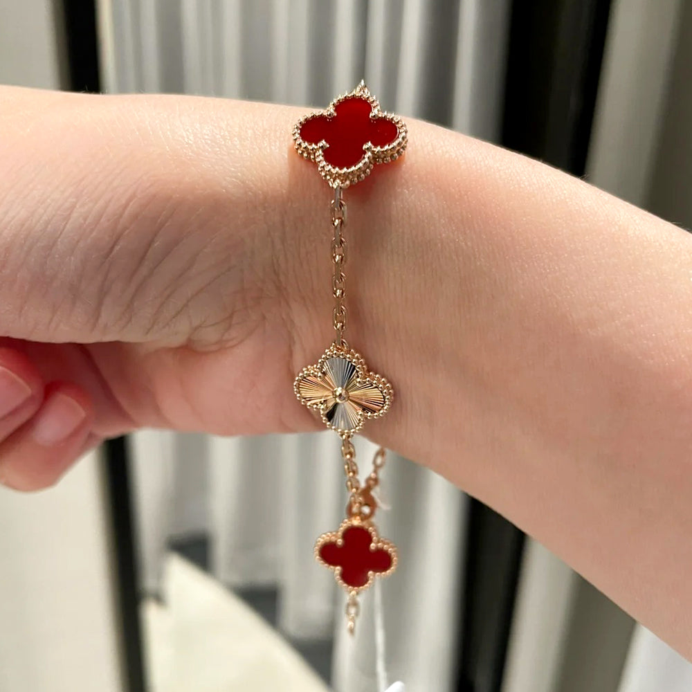 Yumato S925 sterling silver Carnelian laser 5 flowers lucky bracelet