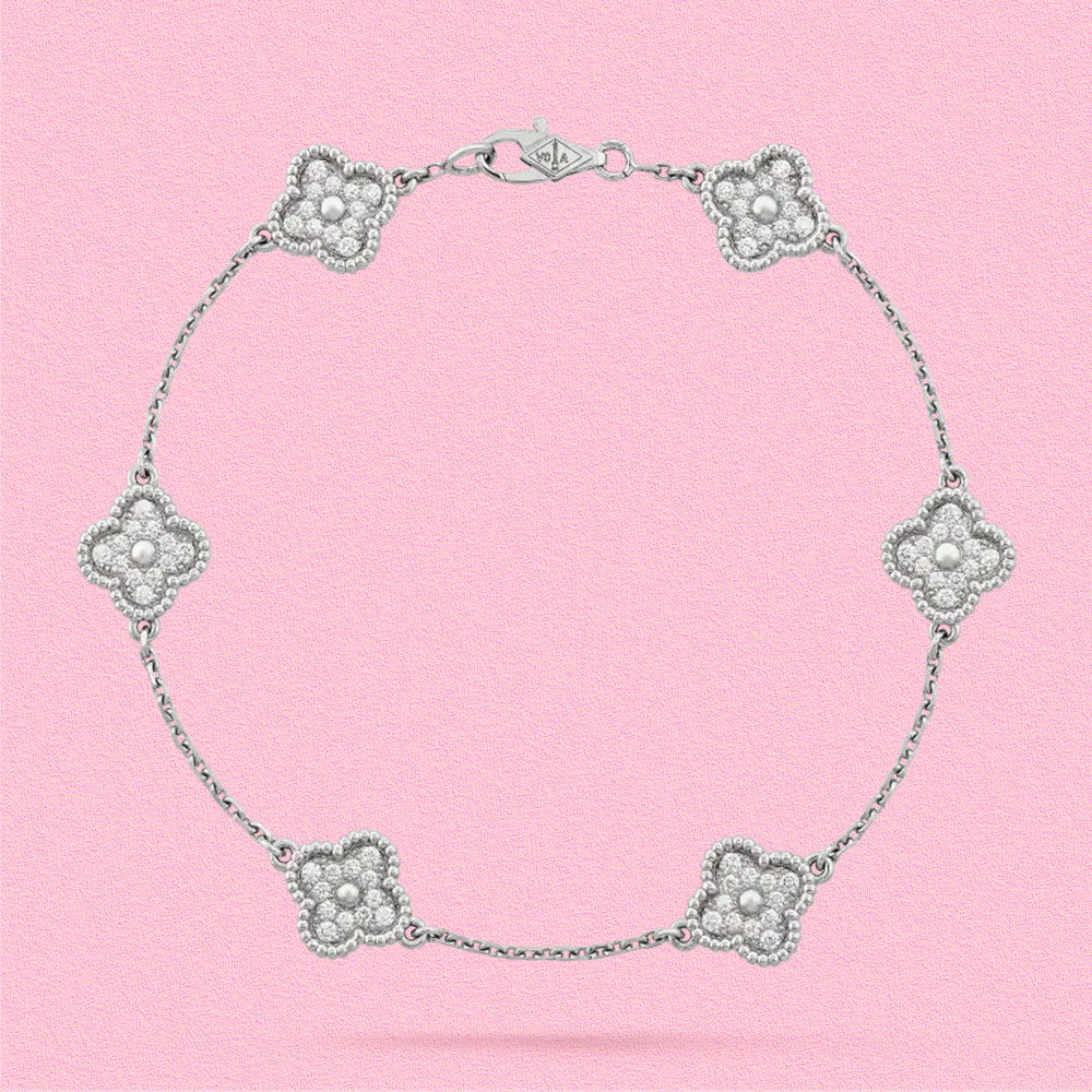 Yumato S925 sterling silver full of diamonds 6 flowers lucky bracelet