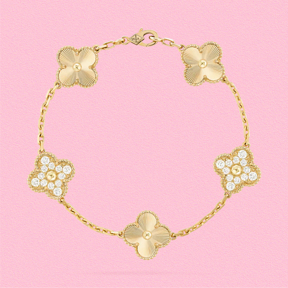 Yumato S925 sterling silver Laser 5 flowers lucky bracelet
