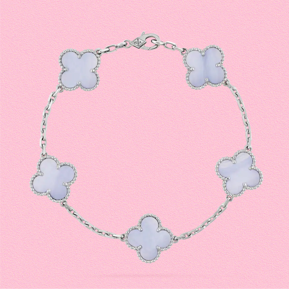 Yumato S925 sterling silver purple chalcedony 5 flowers lucky bracelet
