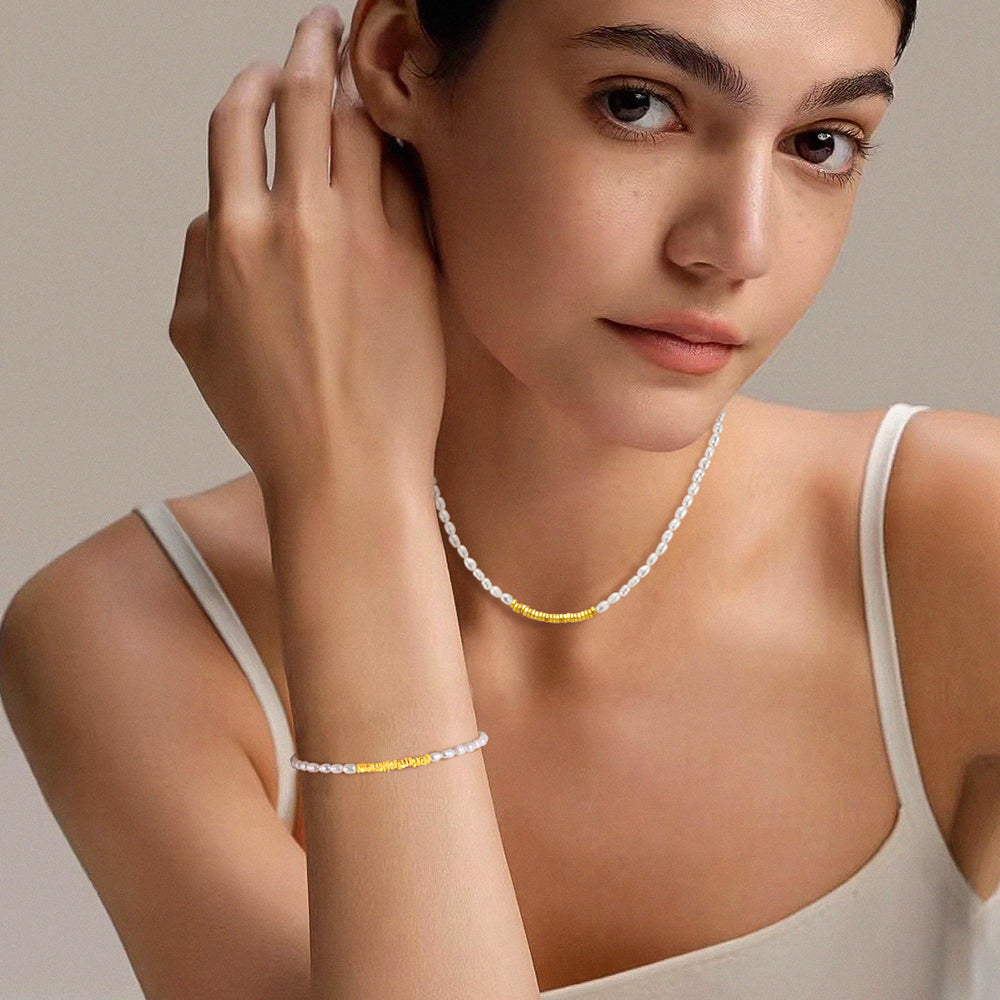 S925 sterling silver bracelets and necklaces adorned with natural pearls