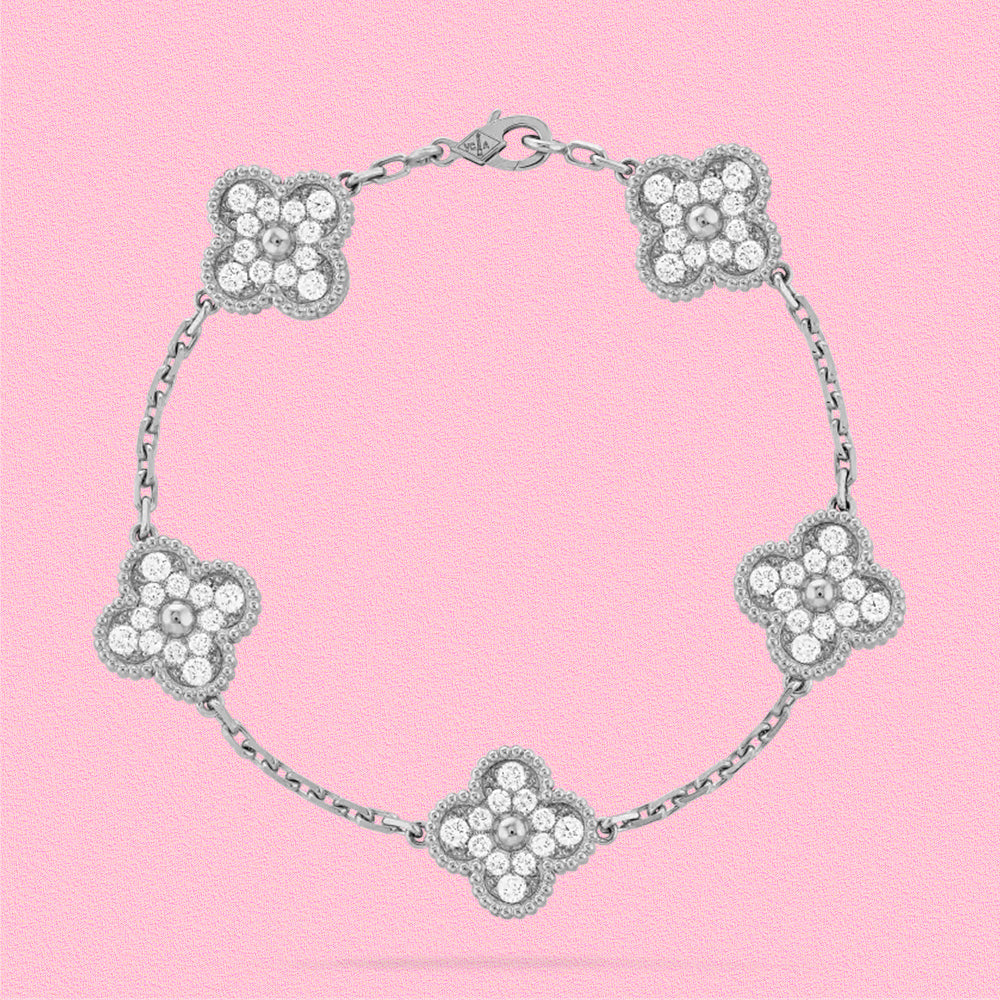Yumato S925 sterling silver full of diamonds 5 flowers lucky bracelet