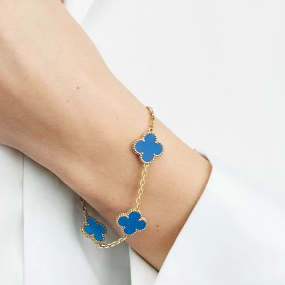 Yumato S925 sterling silver 5 flowers lucky bracelet