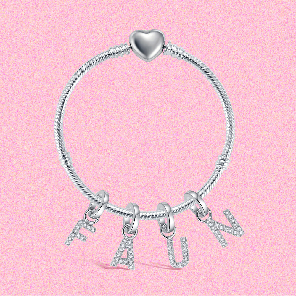 Yumato S925 Sterling Silver 26 Letter DIY Pendant Love Bracelet (Free Choice Style) Fashion Pendant Gifts for yourself, girl, lover,friend P01