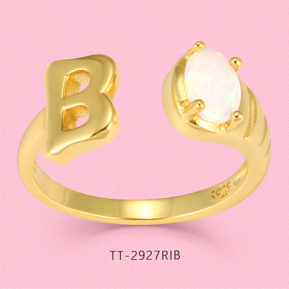 Yumato Gold color adjustable opening set natural Opal 26 English letter ring