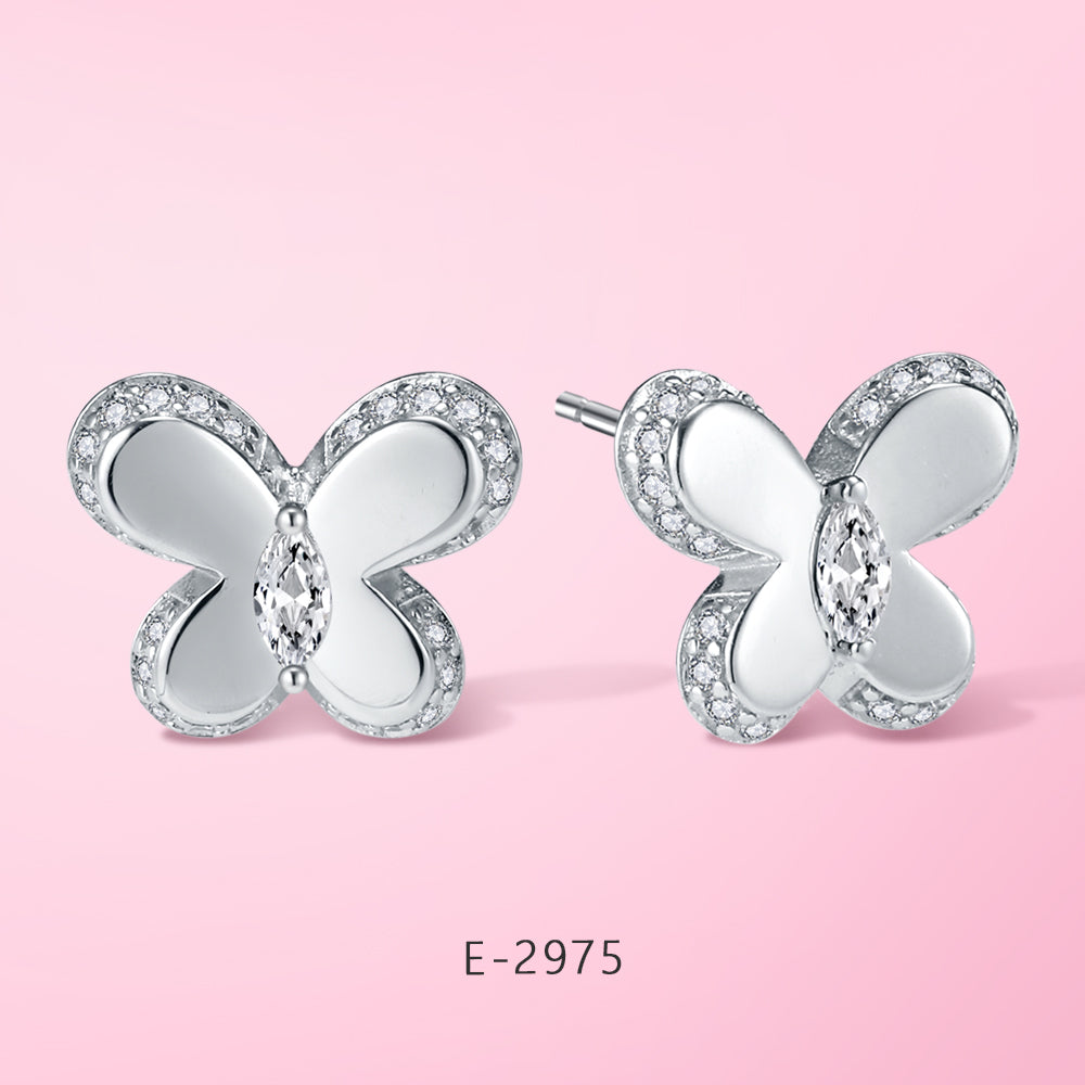 Yumato 925 Sterling Silver Zircon Butterfly Shape Design Fashionable and Beautiful Earrings Exquisite E-2975