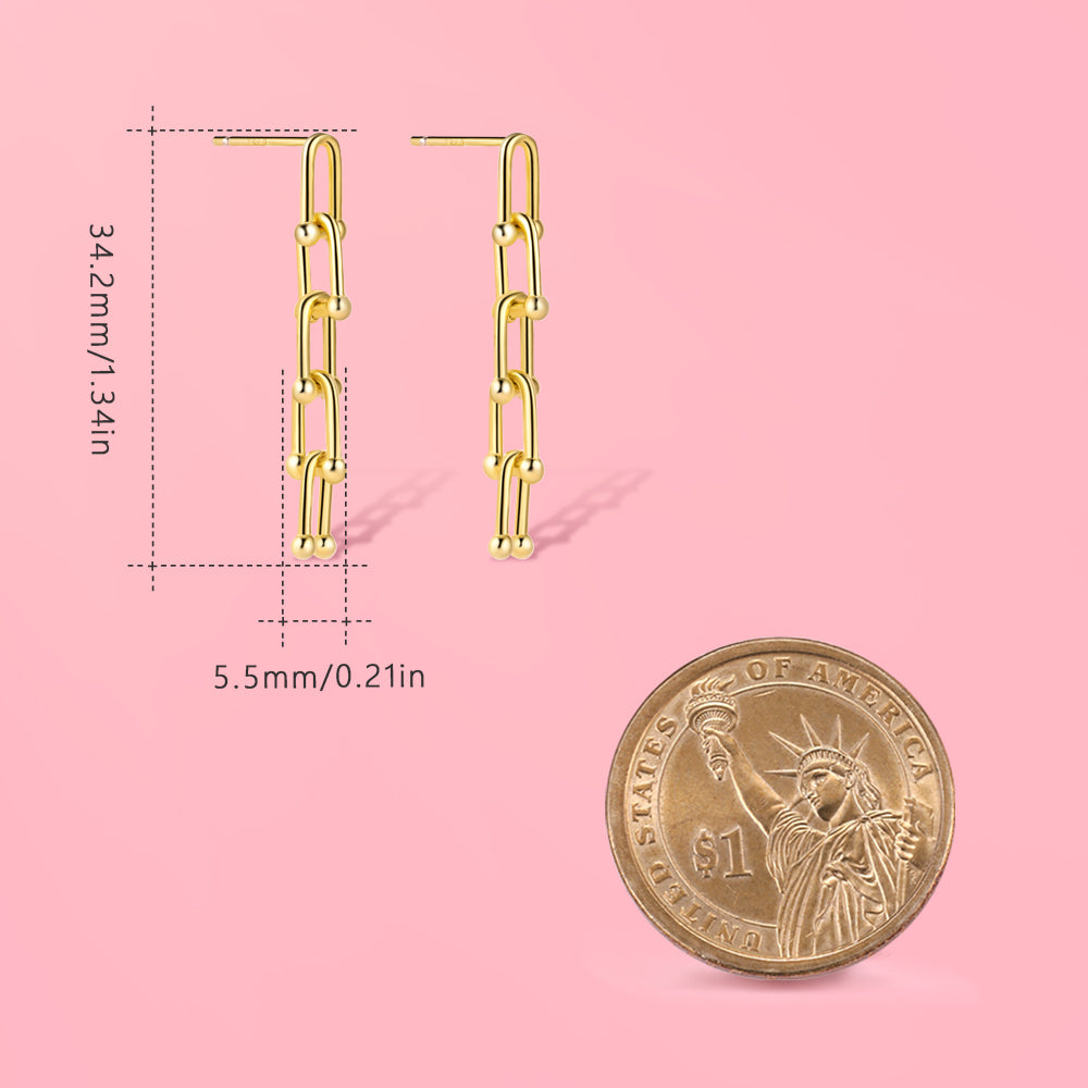 Yumato S925 Sterling Silver Gold Color retainer strap style Earrings Beat choice gift for dating, party, leisure occasion E-3304