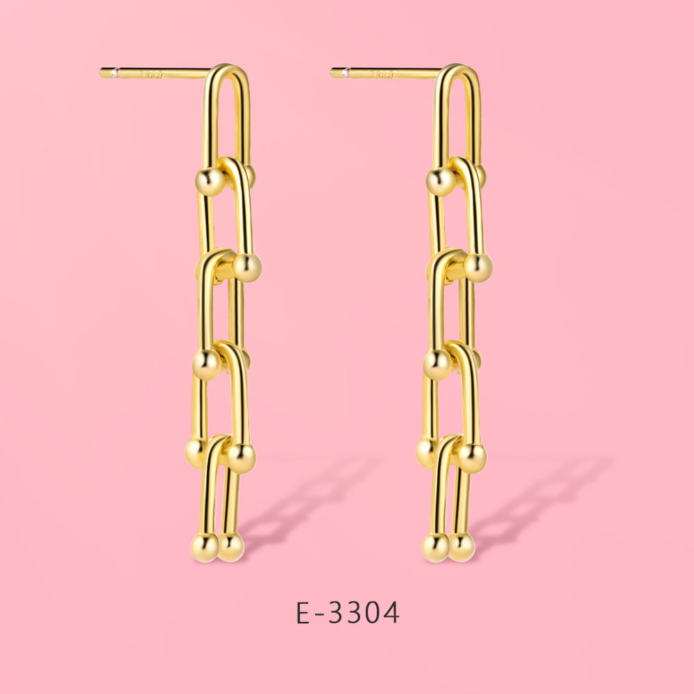 Yumato S925 Sterling Silver Gold Color retainer strap style Earrings Beat choice gift for dating, party, leisure occasion E-3304