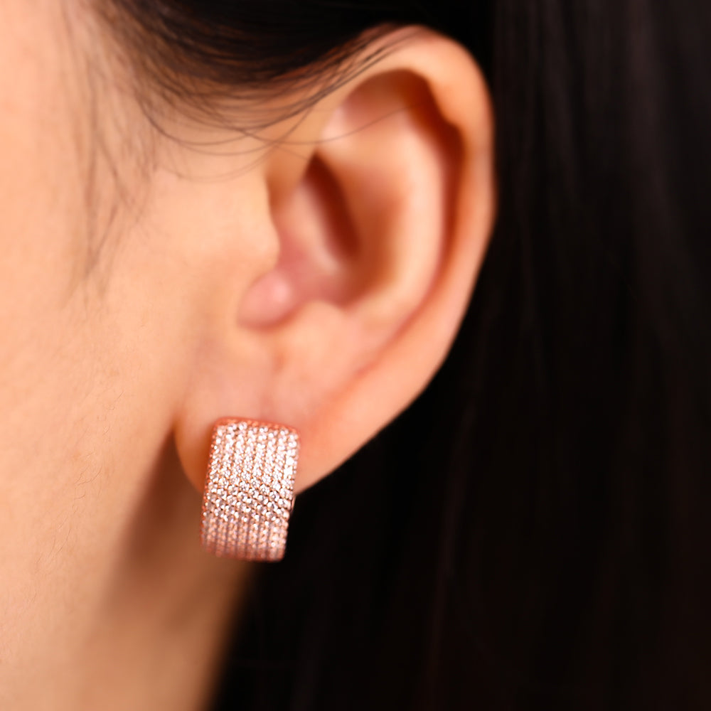 S925 Sterling Silver Rose Gold-colored Elegant and Stylish Ear Cuffs Fully Set with Diamonds.