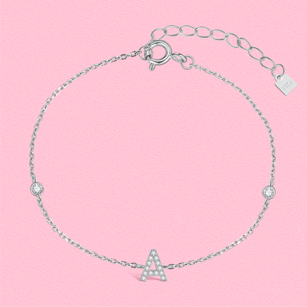 Yumato S925 Sterling Silver 26 letters Bracelet(7 in)Gifts for yourself, girl, lover,friend BR01