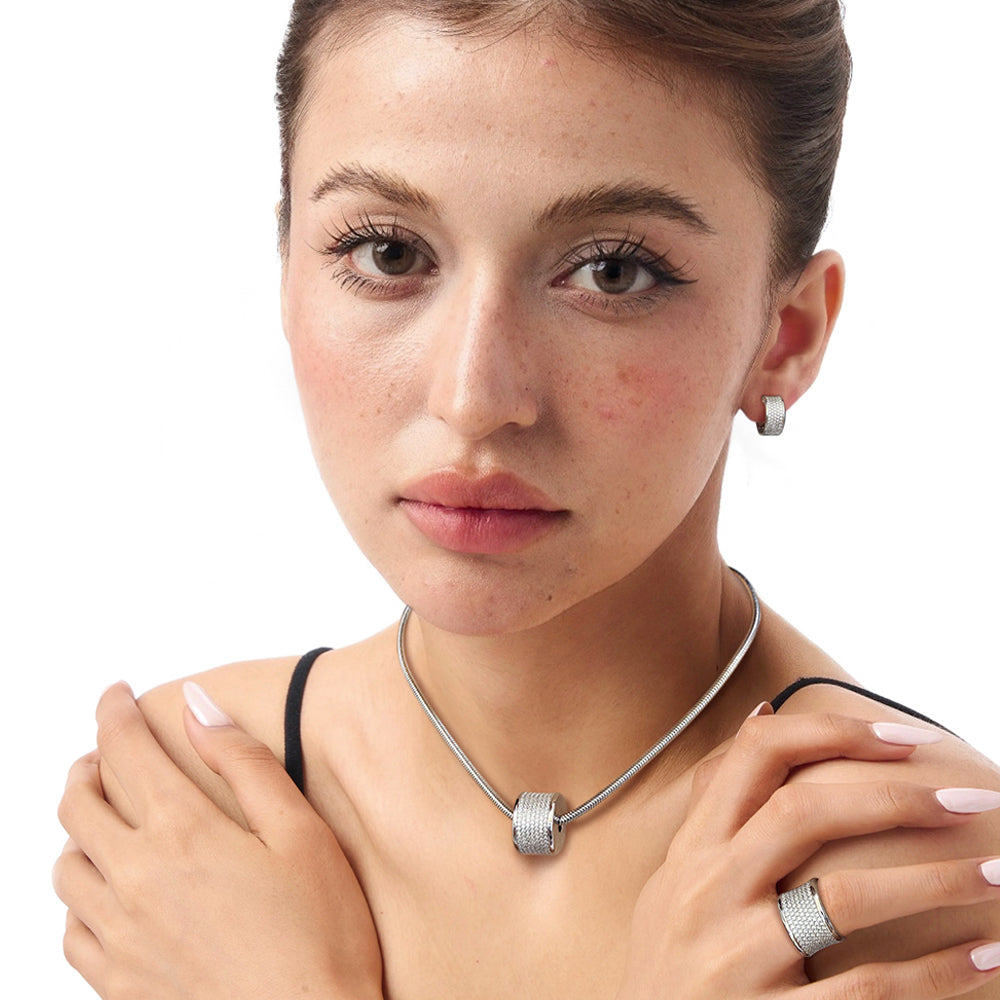 Yumato Luxurious full-diamond earrings, necklace and ring set