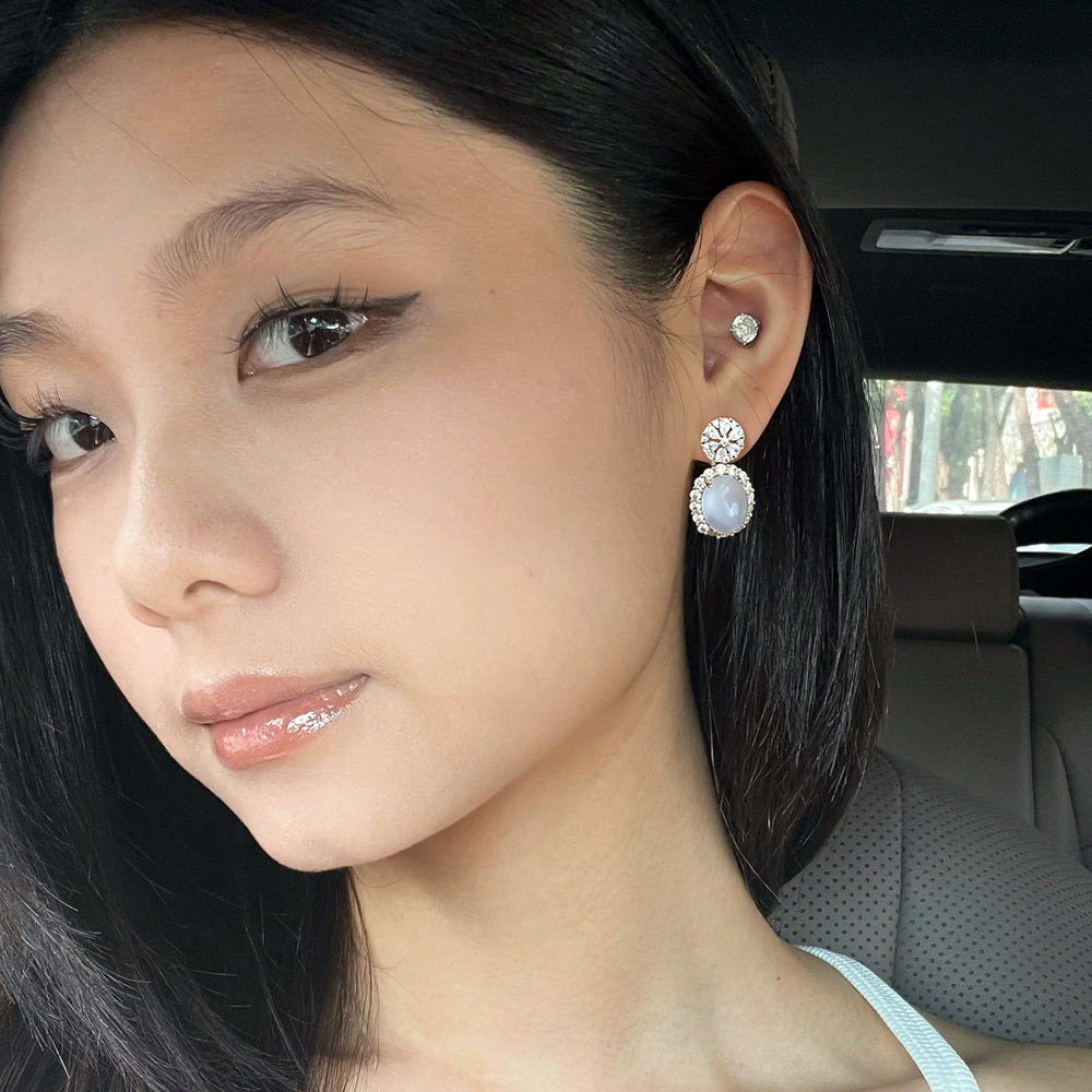 Yumato Clear natural ice type Full Diamond Ring Stud Necklace set