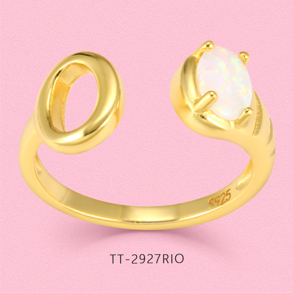 Yumato Gold color adjustable opening set natural Opal 26 English letter ring