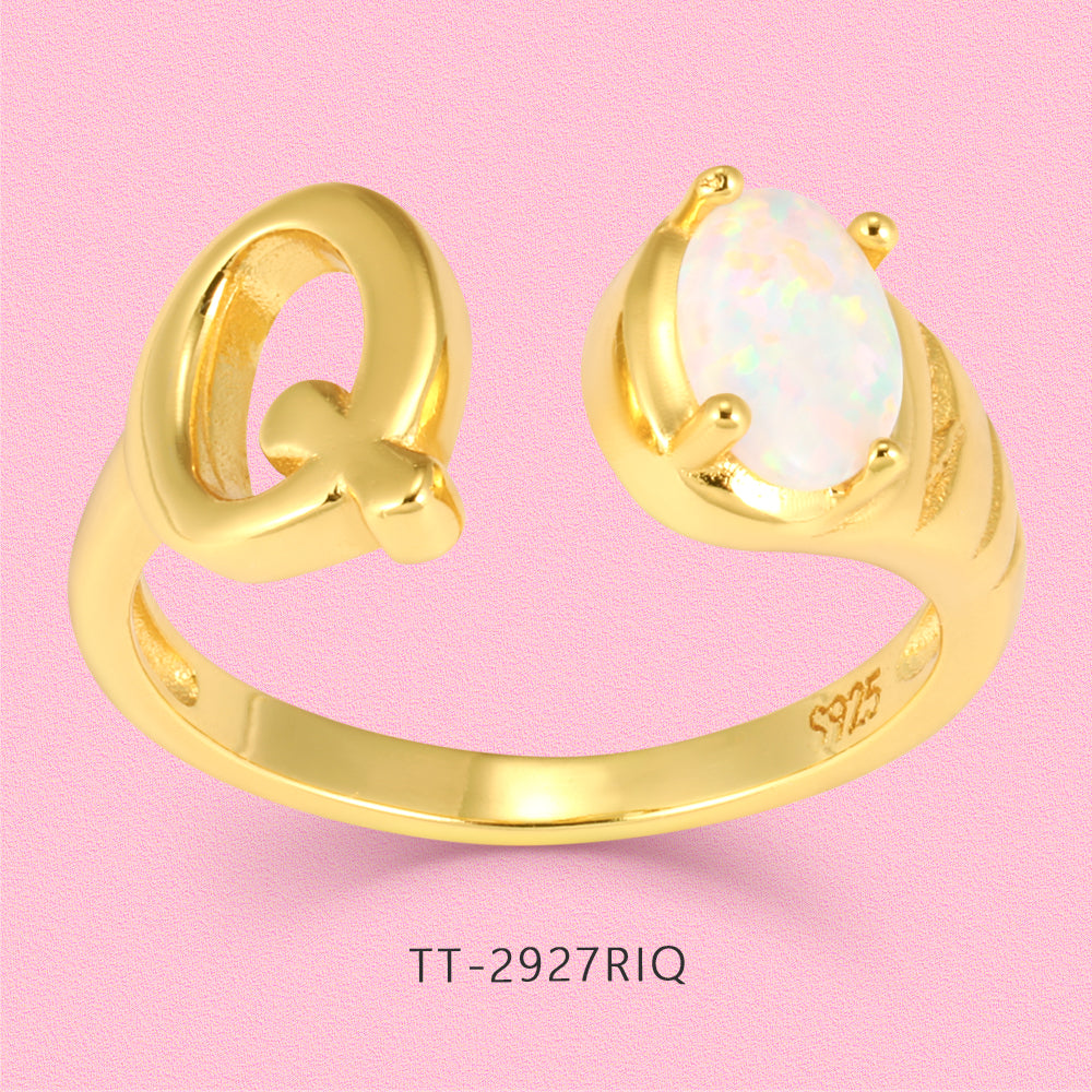 Yumato Gold color adjustable opening set natural Opal 26 English letter ring